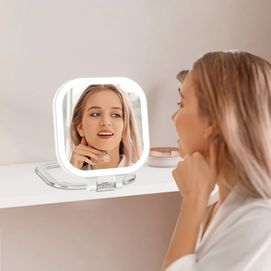 Funtouch SM420 lightweight and foldable makeup mirror, perfect for travel and on-the-go makeup touch-ups, easy to store in bags.