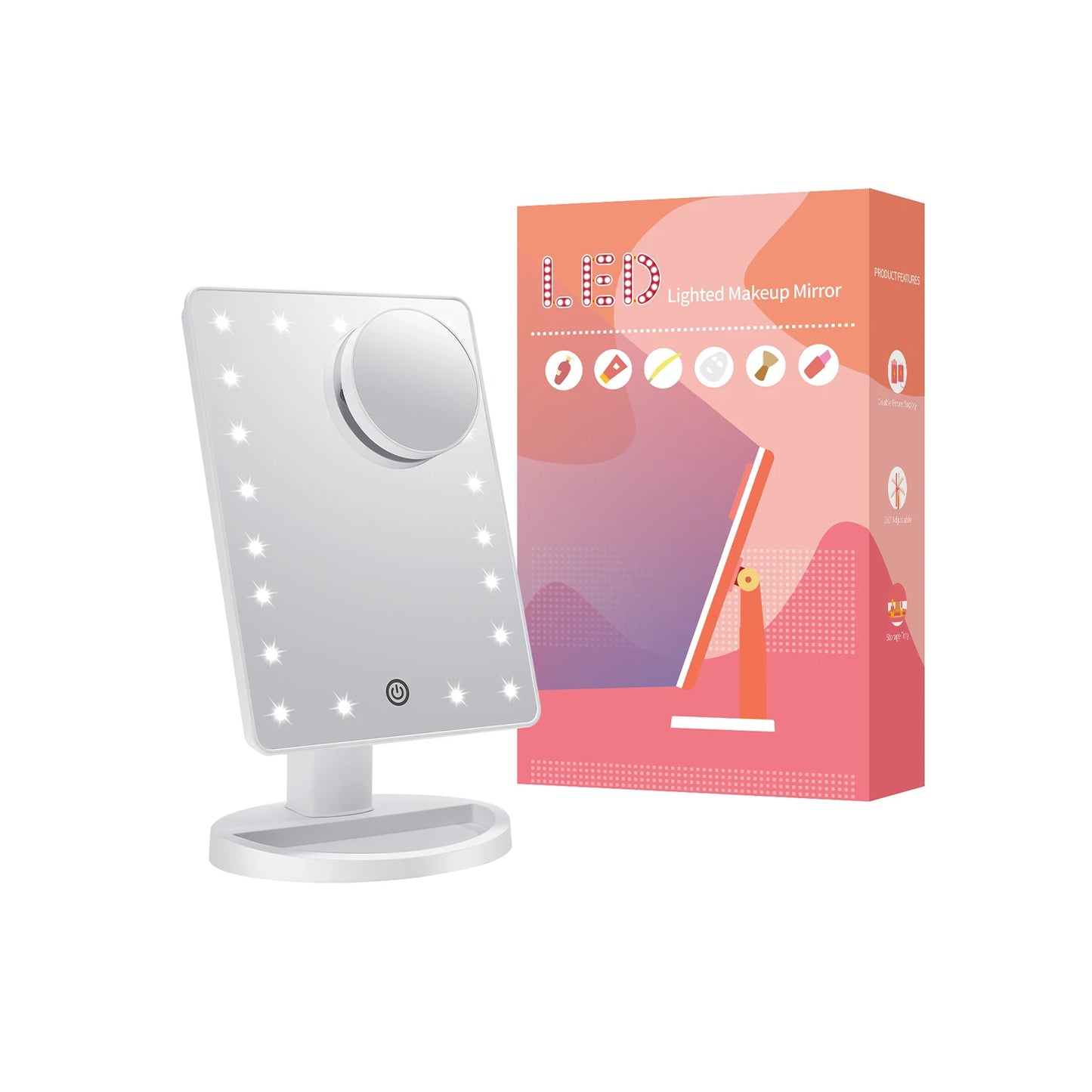 LED Tabletop Makeup Mirror 1X/10X Detachable Magnifier Mirror