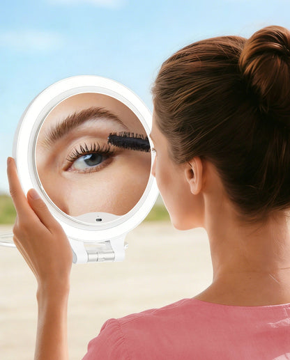 Rechargeable LED Travel Mirror with 1X/10X Magnification