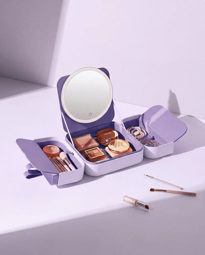 Estuche de maquillaje de viaje con espejo LED