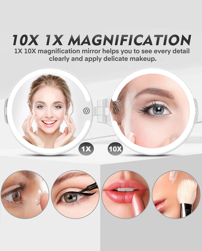 FUNTOUCH 1X and 10X magnifying makeup mirror for full-face and detailed makeup application