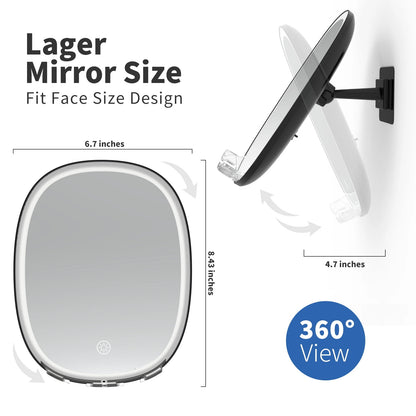 Large shower shaving mirror with an adjustable 360-degree swivel suction mount