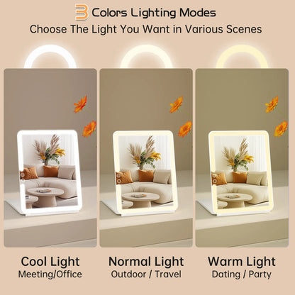 Funtouch travel makeup mirror with 3 color lighting modes cool white natural warm led light.