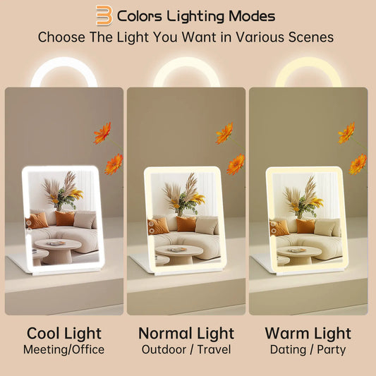 Funtouch travel makeup mirror with 3 color lighting modes cool white natural warm led light.