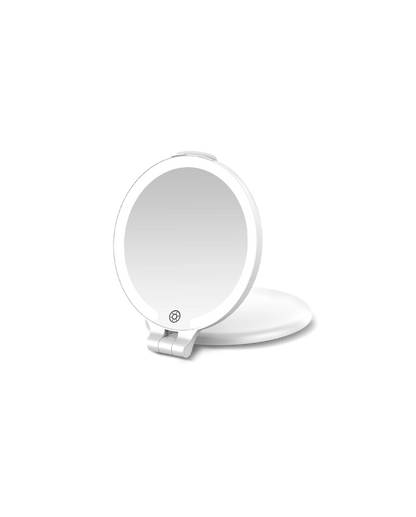 FUNTOUCH white rechargeable LED travel makeup mirror with 1X and 10X sides