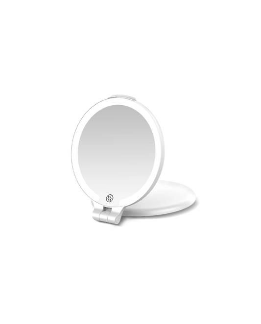 FUNTOUCH white rechargeable LED travel makeup mirror with 1X and 10X sides