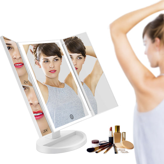 funtouch led trifold makeup mirror for household