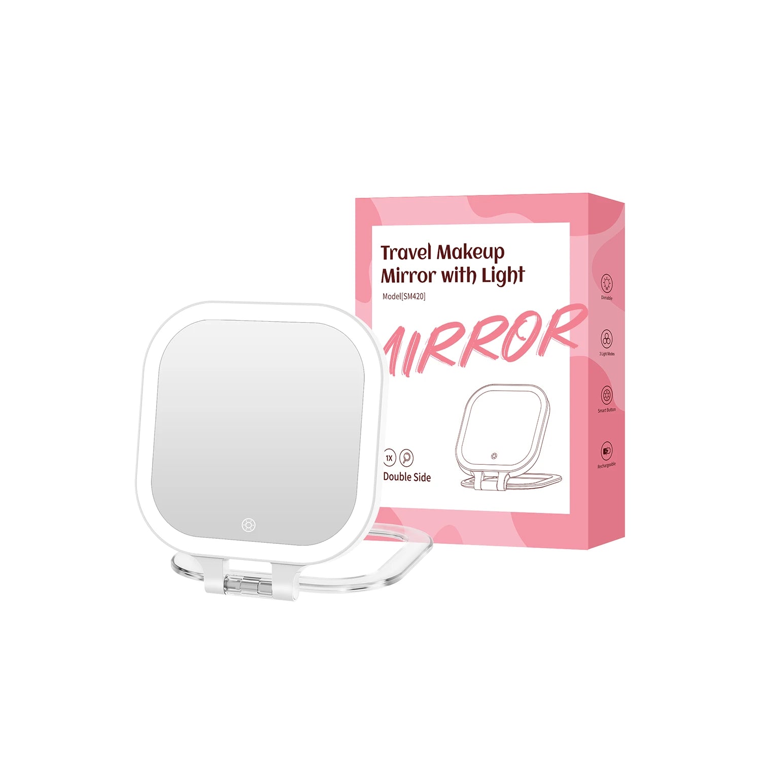 Funtouch rechargeable LED travel makeup mirror with lighted vanity mirror and 10X magnification