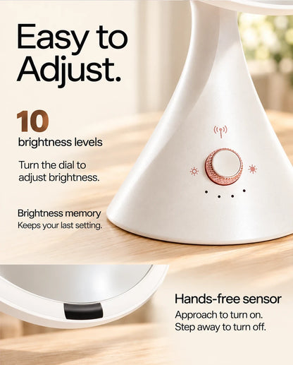 Close-up of the FUNTOUCH RM321 brightness dial with 10 brightness levels and the sensor below the mirror.