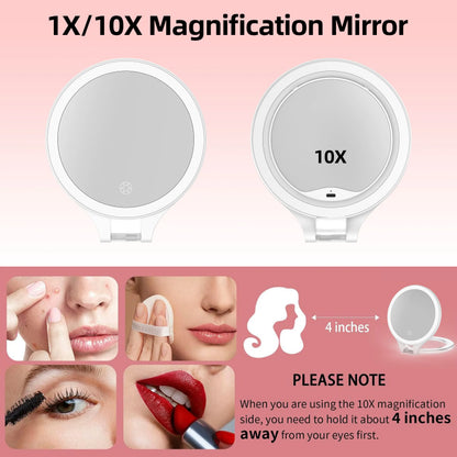 Funtouch RM451 double-sided mirror with 1x normal and 10x magnification, ideal for close-up makeup and skincare.