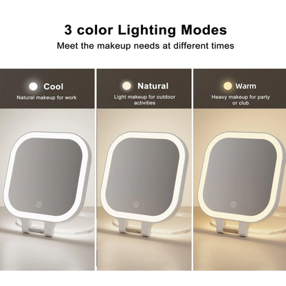 Funtouch SM420 compact mirror with 3 color LED lights (cool, natural, warm), adjustable for different makeup needs and occasions.
