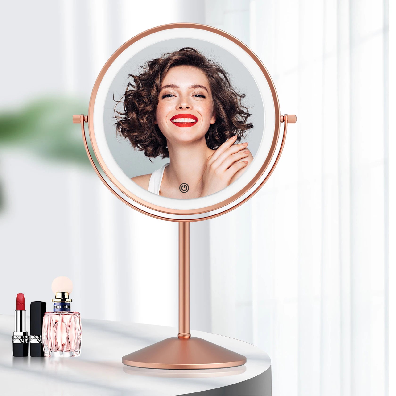Funtouch countertop LED desktop makeup mirror that can rotate 360 degrees and has a large display function.