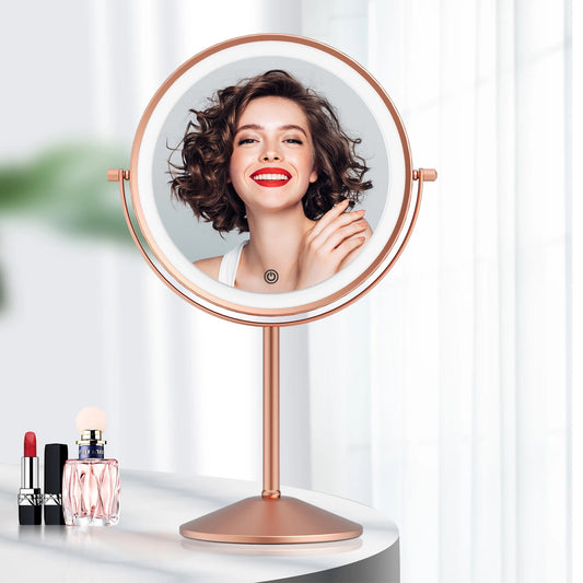 Funtouch countertop LED desktop makeup mirror that can rotate 360 degrees and has a large display function.