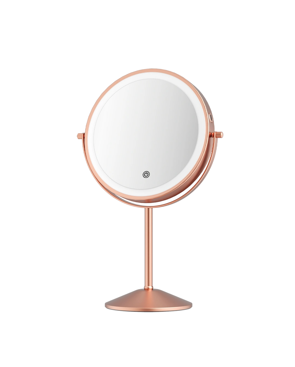 Funtouch rose gold LED makeup mirror with festive background, perfect as a Christmas gift for women, teens, and makeup lovers.