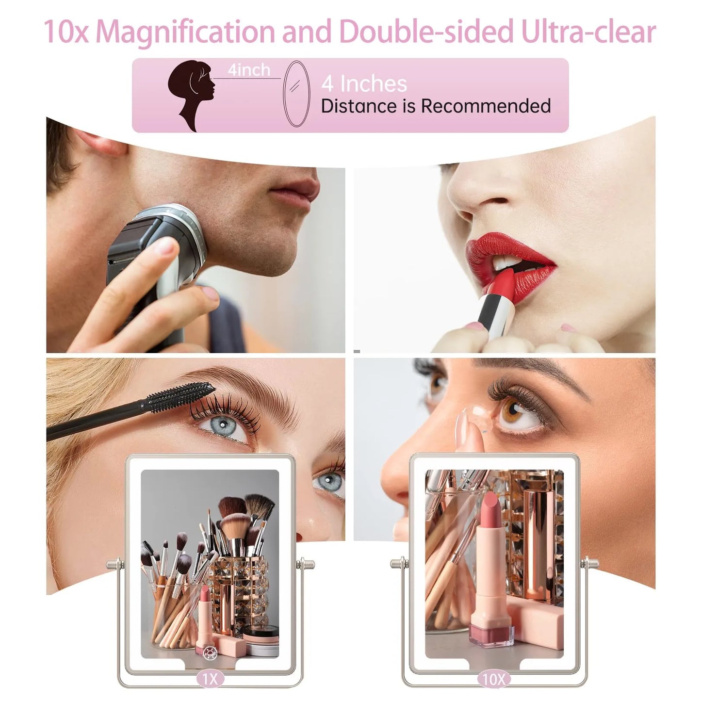 Funtouch double-sided wall mirror with 10x magnification, ultra-clear view for eyeliner, eyebrows, lipstick and men's shaving.