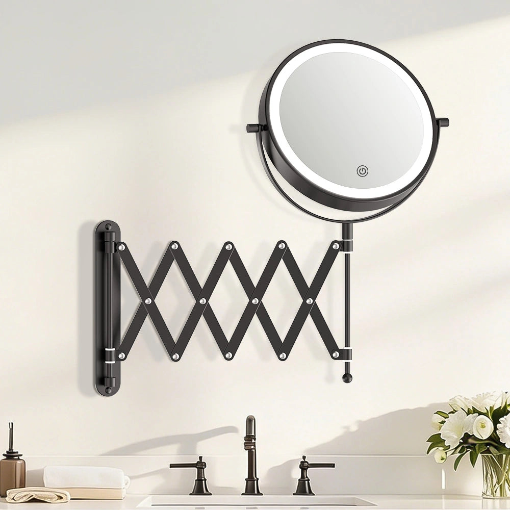 Black Wall Mounted LED Makeup Mirror 1X/10X Swivel Vanity Mirror