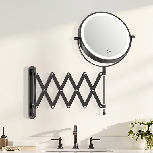 Black Wall Mounted LED Makeup Mirror 1X/10X Swivel Vanity Mirror