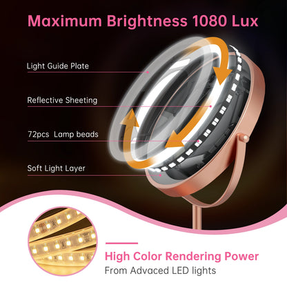 LED makeup mirror with 1080 lux bright lighting and 72 LED bulbs for clear beauty application