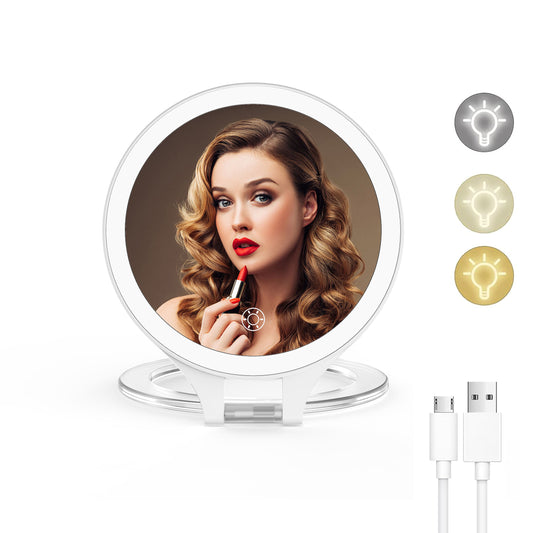 10X/1X LED Travel Mirror with Felt Pouch