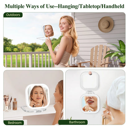 Portable makeup mirror used in bedroom bathroom and travel beauty routine